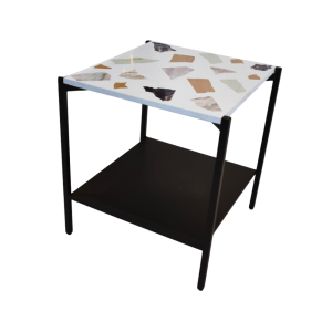 MESA AUXILIAR DE TERRAZO - LATÓN Y MOSAICO BLANCO