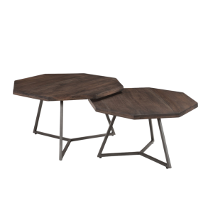 MESA DE CENTRO NIDO OCTOGONAL TIPO LOFT, JUEGO DE 2, COLOR VINAGRE