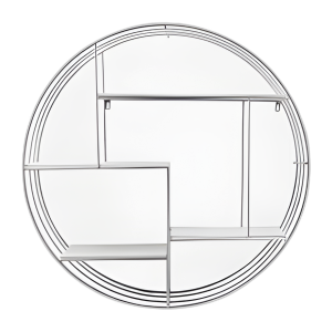 ESTANTE DE PARED DE MADERA/METAL REDONDA BLANCA/PLATA