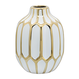 JARRÓN DE CERÁMICA 8´´ , BLANCO/ORO