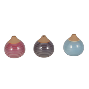 S/3 JARRONES DE BROTES ESMALTADOS, PÚRPURA/AZUL/ROSA