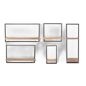 S/5 ESTANTES DE MADERA/PARED DE METAL