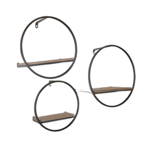 S/3 ESTANTES DE MADERA/PARED DE METAL