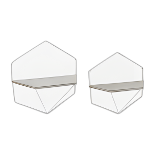 S/2 ESTANTES DE PARED HEXÁGONO DE METAL/MADERA, WHT/GRIS