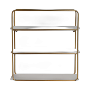 ESTANTE DE PARED DE METAL / MADERA DE 3 NIVELES, ORO