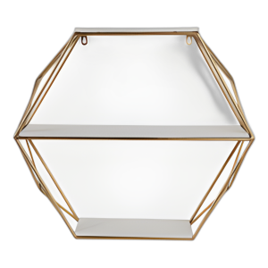 METAL / MADERA DE 3 NIVELES ESTANTE DE PARED HEXÁGONO, ORO