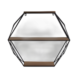METAL/MADERA DE 3 NIVELES ESTANTE DE PARED HEXÁGONO, MARRÓN/NEGRO