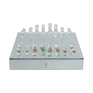 JUEGO DE AJEDREZ DE CRISTAL / ESPEJO, PLATA