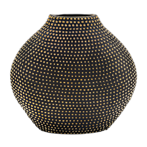 JARRÓN DE CUENTAS DE CERÁMICA DE 16´´ , NEGRO/ORO