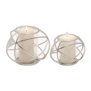 S/2 CANDELADOR DE ORBE DE 6´´ , PLATA