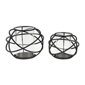 S/2 CANDELADOR DE ORBE DE 6´´ , NEGRO