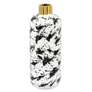 JARRÓN DE 15´´ H CON CUELLO DE ORO, BLANCO/ NEGRO