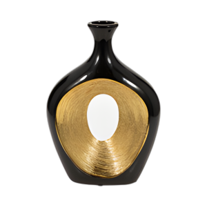 CER, JARRÓN OVALADO RAYADO DE 2 TONOS DE 13´´ H, BLK/GLD