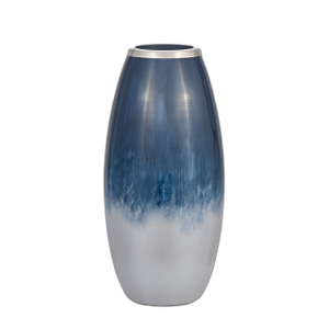 VIDRIO, JARRÓN DE 18´´ H CON BORDE DE METAL, AZUL/WHT OMBRE
