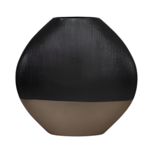 JARRÓN REDONDO DE BLOQUE DE COLOR DE 22´´ , BLACK/BRASS ANTIQUE