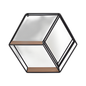 METAL/MADERA DE 20´´ ESTANTE DE PARED ESPEJO HEXÁGONO, NEGRO