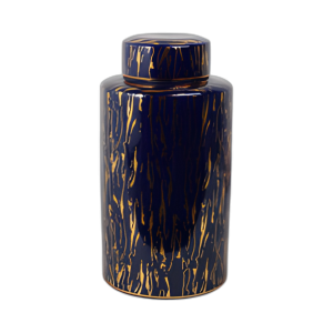 JARRA DE CERÁMICA DE 16´´ H, AZUL/ORO