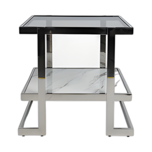 METAL/VIDRIO DE MÁRMOL, MESA AUXILIAR, PLATA/BLANCA KD