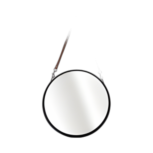 MIRROR REDONDO DE 28´´ CON CORREA DE CUERO, NEGRO