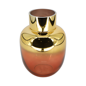 JARRÓN METÁLICO DE VIDRIO DE 10´´ H, ROSA/DORADO