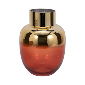 JARRÓN METÁLICO DE VIDRIO DE 12´´ H, ROSA/DORADO