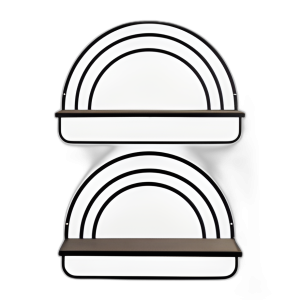 SET/2 MADERA/METAL SHEVES DE ESTILO ARCOIRIS, MARRÓN/NEGRO