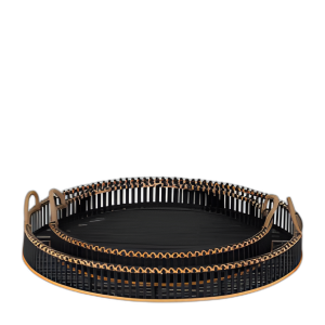 S/2 BANDEJAS REDONDAS DE BAMBÚ LAS 24/30´´ , NEGRO