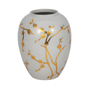 CER 10´´ H, JARRÓN CON CALCOMANÍA DE ORO, BLANCO