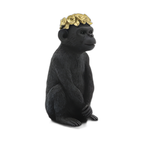 RES, 8´´ MONKEY FLOWER CROWN FIGURINE, BLK/GLD