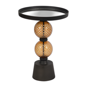 METAL, MESA LATERAL ORBE DE 22´´ H, ESPEJO SUPERIOR, GLD/BLK