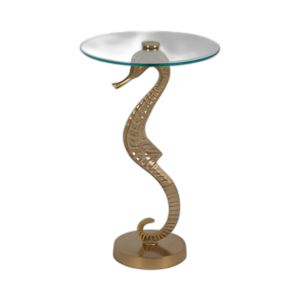 METAL/VIDRIO, MESA LATERAL DE CABALLOS DE MAR DE 25´´ , ORO KD