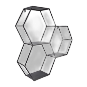 METAL, ESTANTE DE PARED HEXÁGONO DE 26´´ H, NEGRO