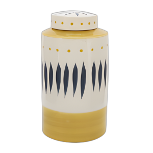 CER, JARRO TRIBAL DE 10´´ H CON TAPA, AMARILLO