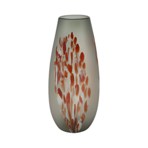 VIDRIO, 17´´H, JARRÓN HELADO CON DETALLE ROJO GRIS GRIS