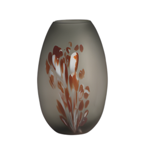 VIDRIO DE VASO, 12´´H, JARRÓN ESMERILADO CON DETALLE ROJO-GRIS-GRIS