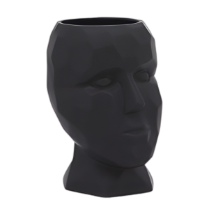 PORCELANA, JARRÓN DE CARA DE 6´´ DIÁMETRO, NEGRO