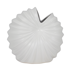 CER, JARRÓN DE CONCHAS DE 10´´ , BLANCO