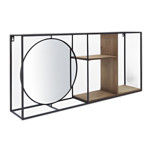 METAL/MADERA DE 34´´ L ESTANTE DE PARED CON ESPEJO, NEGRO/CEJA