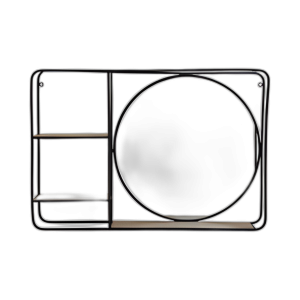 METAL/MADERA DE 30´´ ESTANTE DE LÓBULOS CON ESPEJO, NEGRO