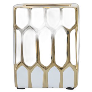 CER, 4´´ H SOPORTE DE LÁPIZ, BLANCO/ORO