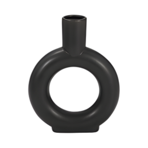 CER, JARRÓN RECORTADO REDONDO DE 9´´ , NEGRO