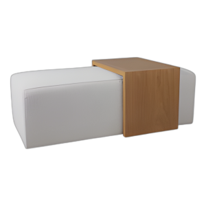 OTOMA RECTANGULAR MODERNO, ACENTO DE MADERA, MARFIL