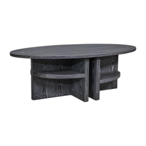 MESA DE CAFÉ OVALADO CON ESTANTES INFERIORES, GRIS