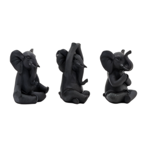 RESINA, S/3, 8´´ H, ELEFANTES DE YOGA, BLK