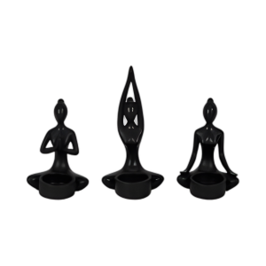 S/3, 7´´ H RESIN YOGA WOMEN TALIGHT TITHERER, BK