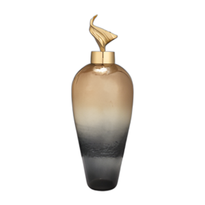 JARRÓN DE METAL DE 27´´ H CON TAPA DE LIRIO, BRONCE