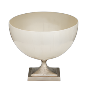 VIDRIO, TAZÓN DE 9´´ CON SOPORTE DE METAL, BLANCO PERLA