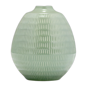 CER, 7´´ , JARRÓN OVALADO DE RAYAS, SALVIA OSCURA