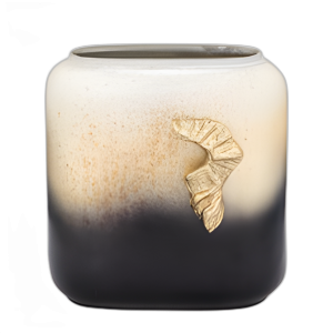 GLASS, 10´´ , JARRÓN CON MANGO DE ALA, CHAMPÁN/BLK