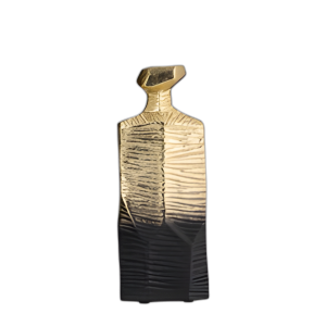 METAL, 9´´ , JARRÓN MANIPULADO, ORO/NEGRO